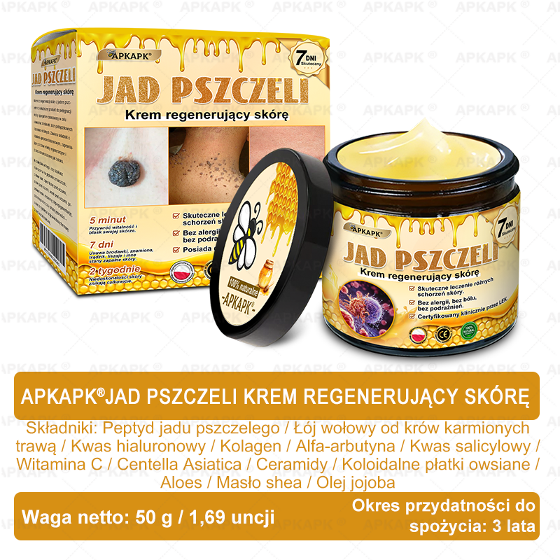 Polecane przez USK w Białymstoku · Wyprodukowano w Polsce✨✨ 𝖠𝖯𝖪𝖠𝖯𝖪® krem regenerujący skórę z jadem pszczelim