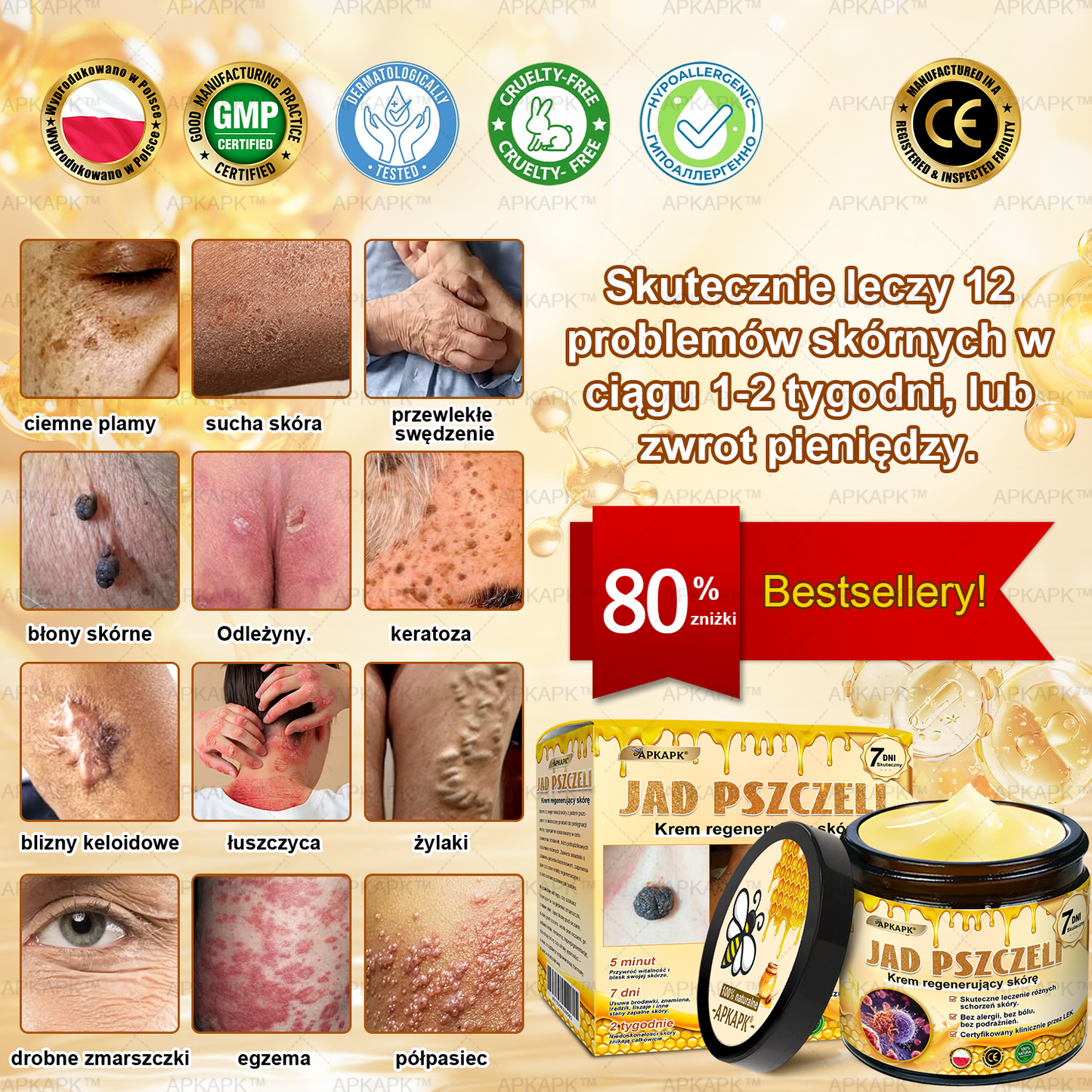 Polecane przez USK w Białymstoku · Wyprodukowano w Polsce✨✨ 𝖠𝖯𝖪𝖠𝖯𝖪® krem regenerujący skórę z jadem pszczelim