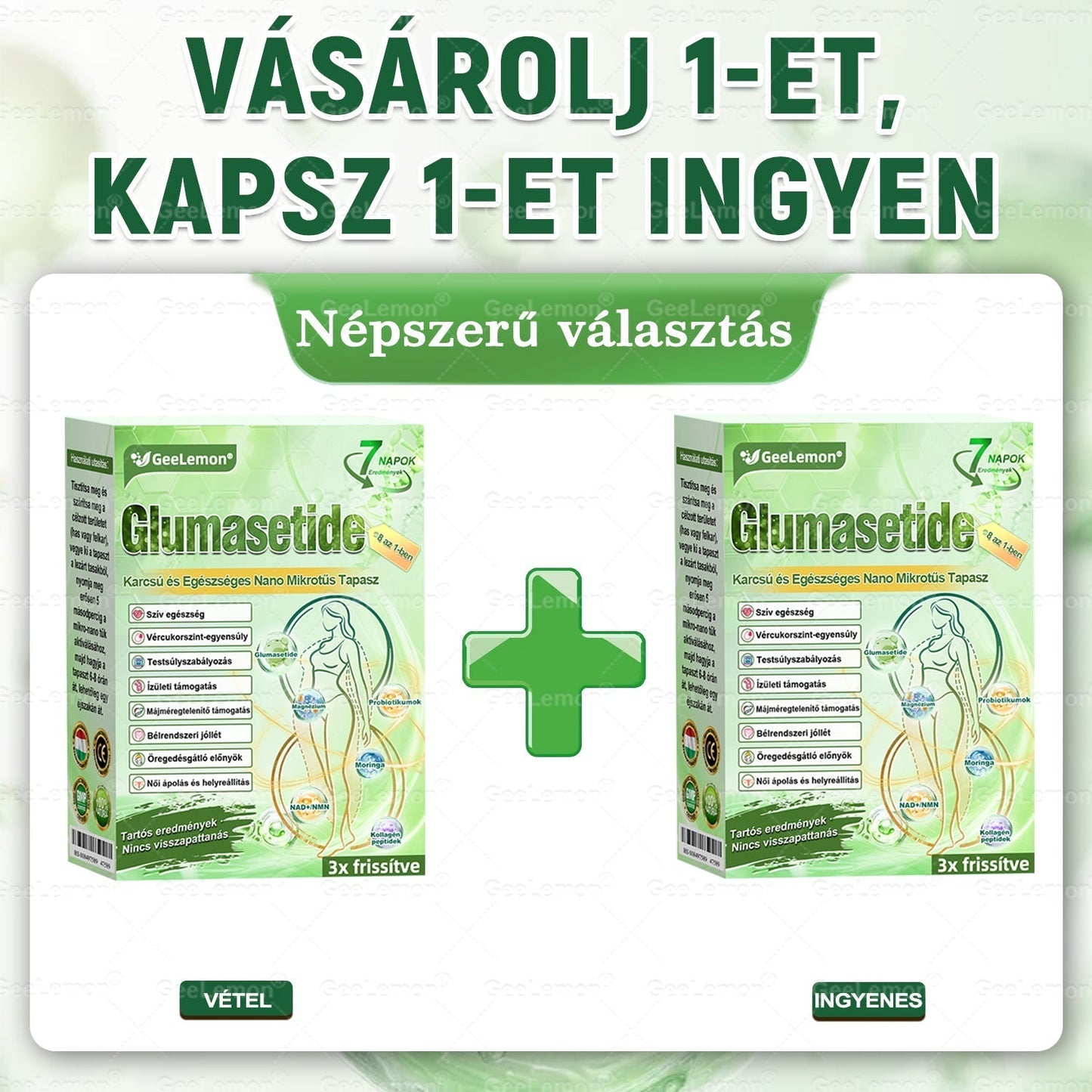 ⚡ Vásárolj 5-öt, kapj 5-öt ajándékba! | Magyar szakértők által ajánlott · 👩‍⚕️ Hivatalos márkabolt | 🎁 GeeLemon® Glumasetide 8 az 1-ben Karcsú és Egészséges Nano Mikrotűs Tapasz 🇭🇺