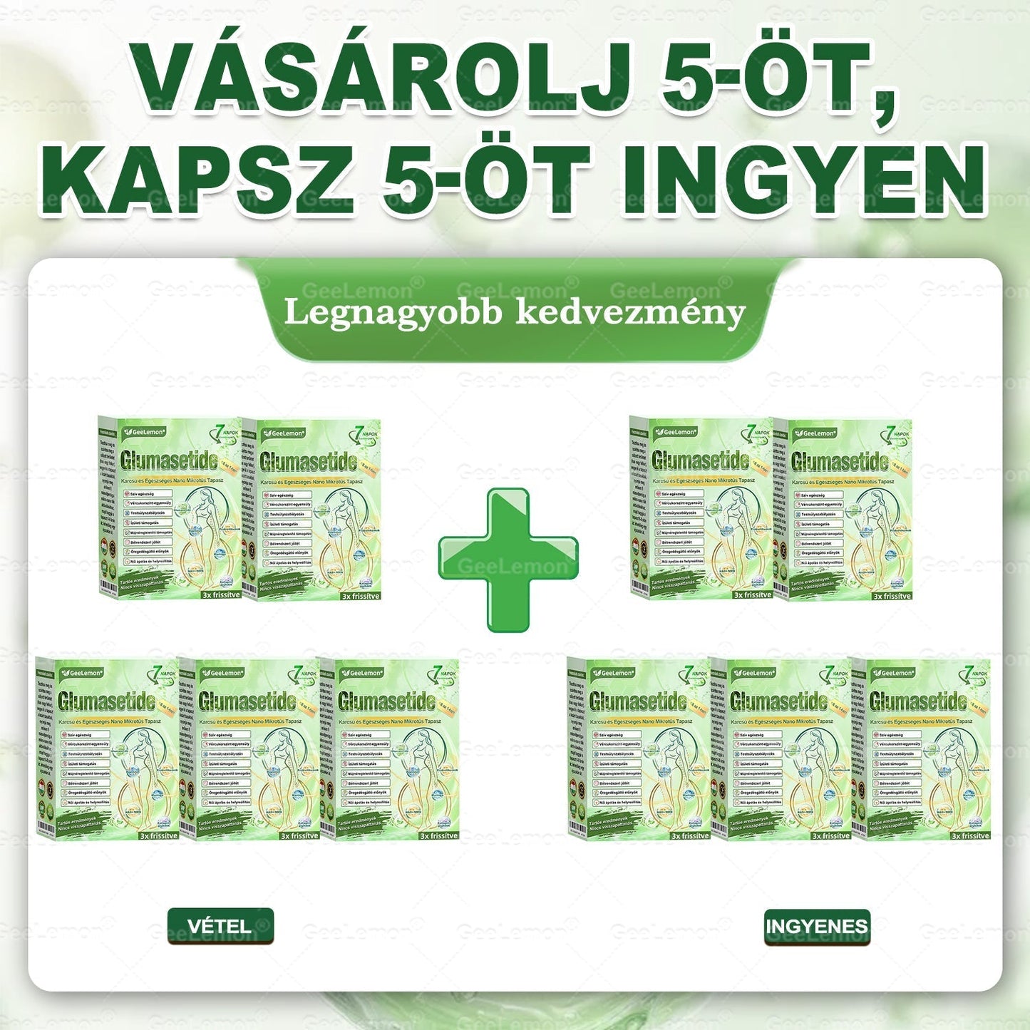 ⚡ Vásárolj 5-öt, kapj 5-öt ajándékba! | Magyar szakértők által ajánlott · 👩‍⚕️ Hivatalos márkabolt | 🎁 GeeLemon® Glumasetide 8 az 1-ben Karcsú és Egészséges Nano Mikrotűs Tapasz 🇭🇺